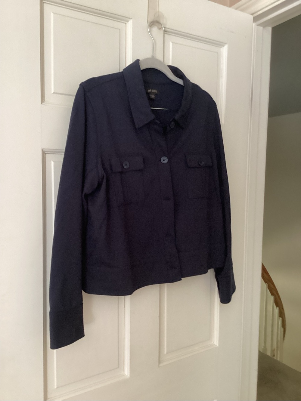 J. Jill Navy Utility Jacket with Chest Flap Pockets